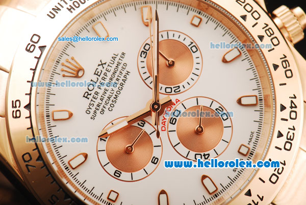 Rolex Daytona II Automatic Movement Rose Gold Case and Strap with White Dial and White Markers - Click Image to Close